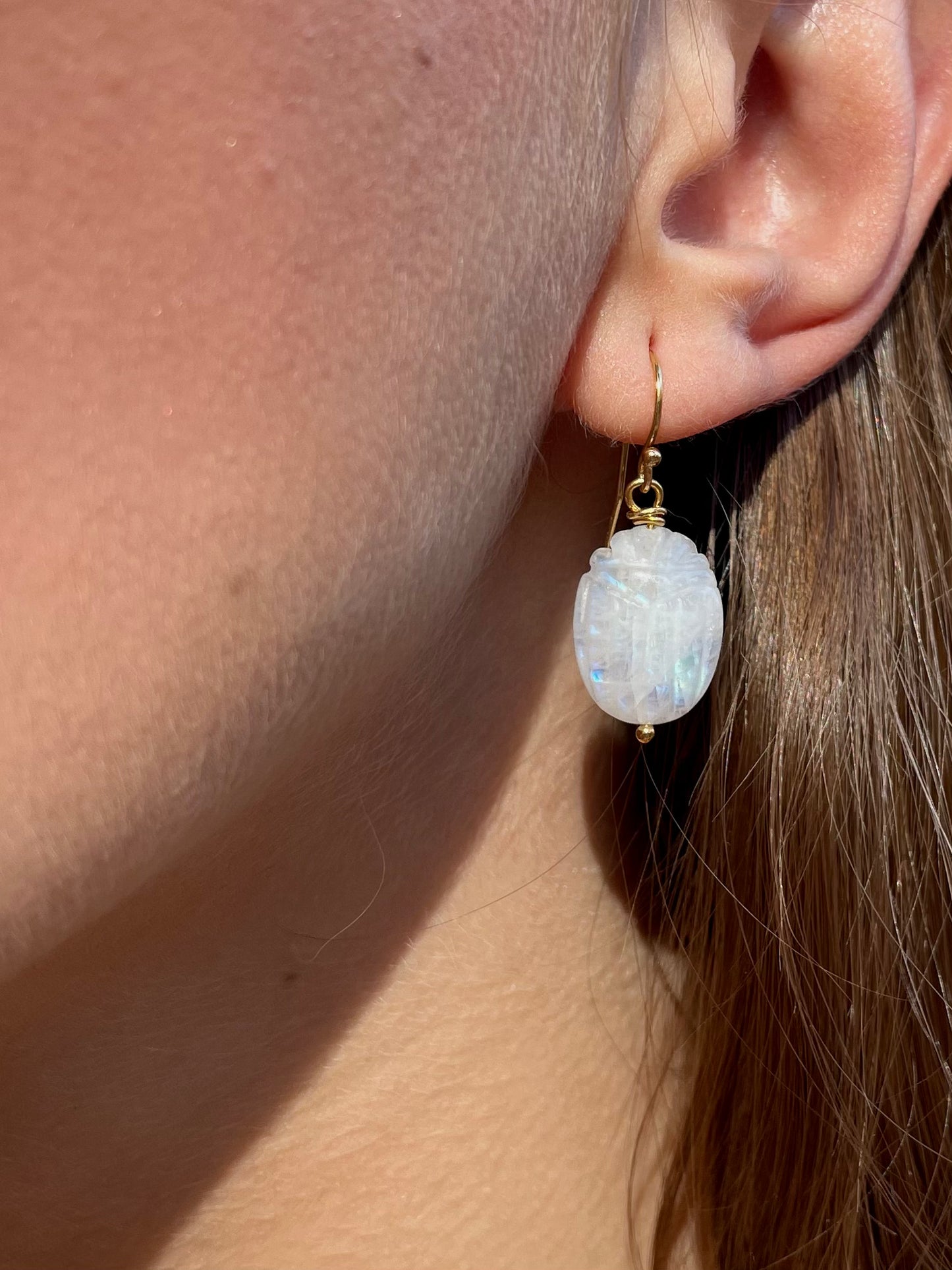 Rainbow Moonstone Beetle Earrings