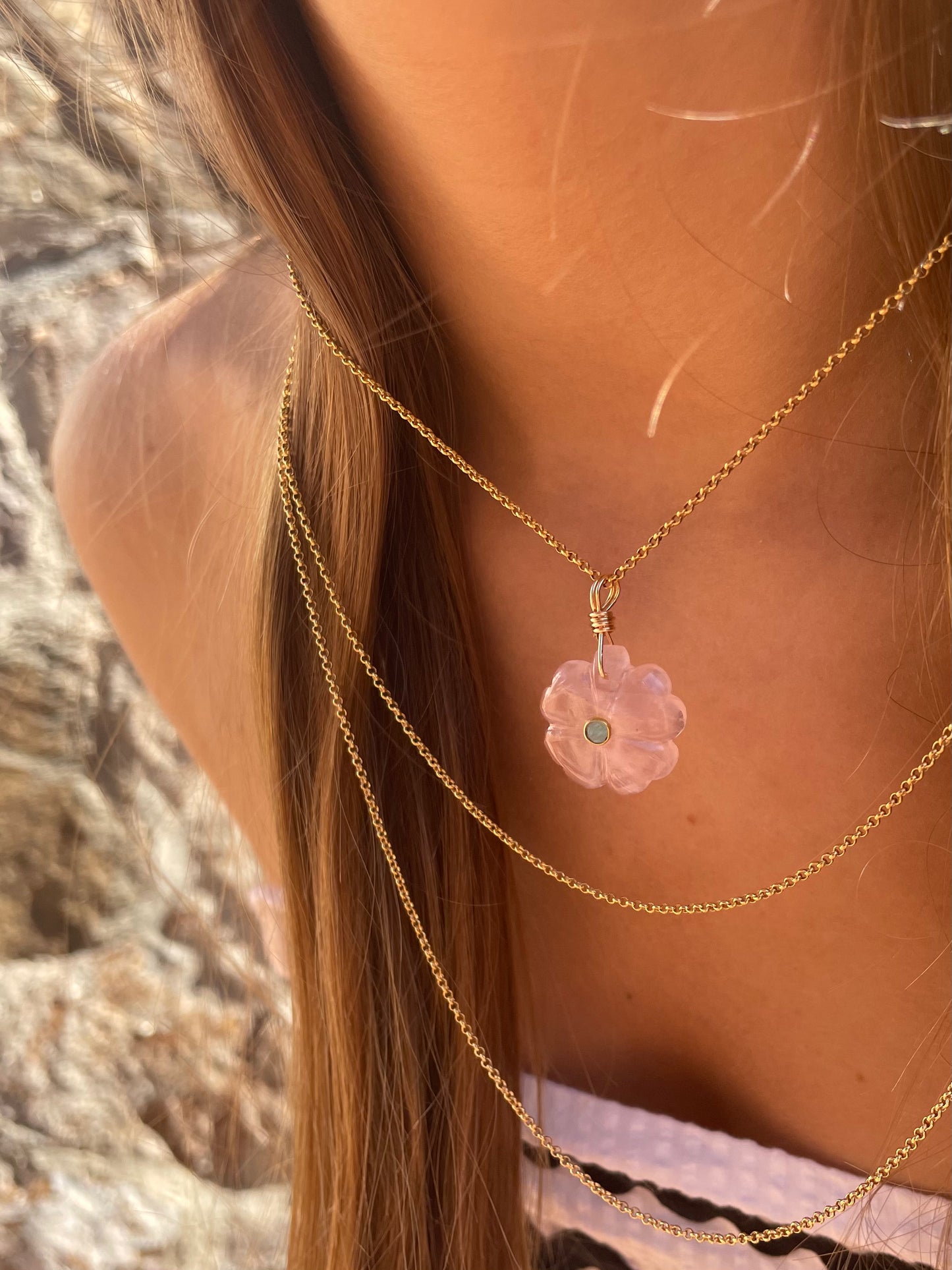 Collar Fortunato Cuarzo Rosa - Amazonita