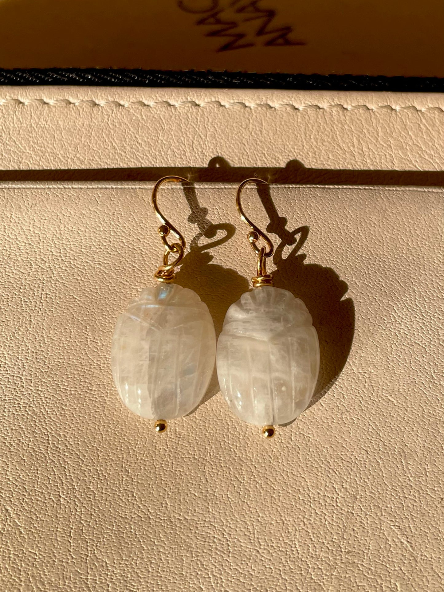 Rainbow Moonstone Beetle Earrings