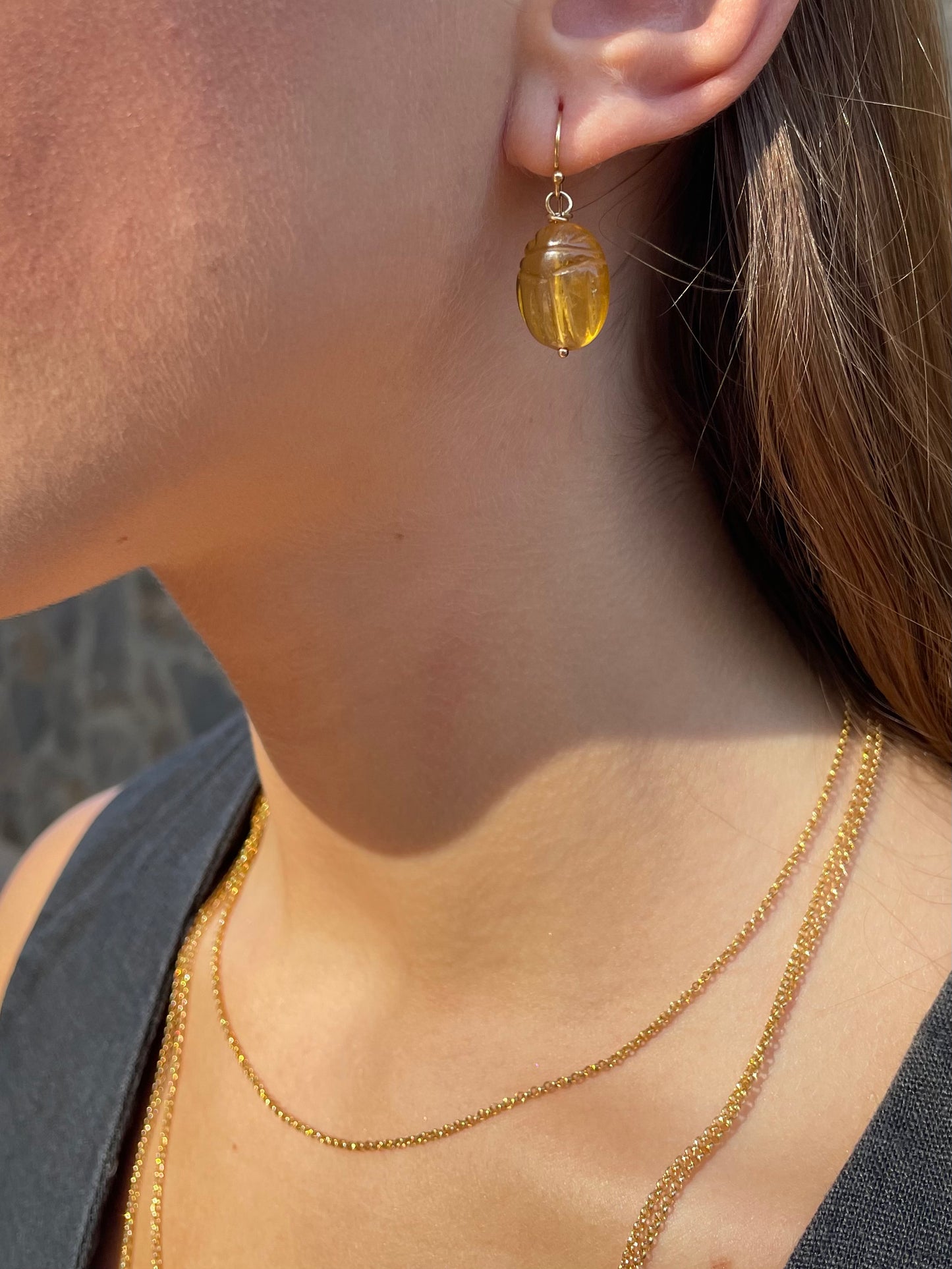 Citrine Beetle Earrings