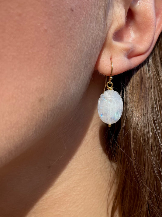 Rainbow Moonstone Beetle Earrings
