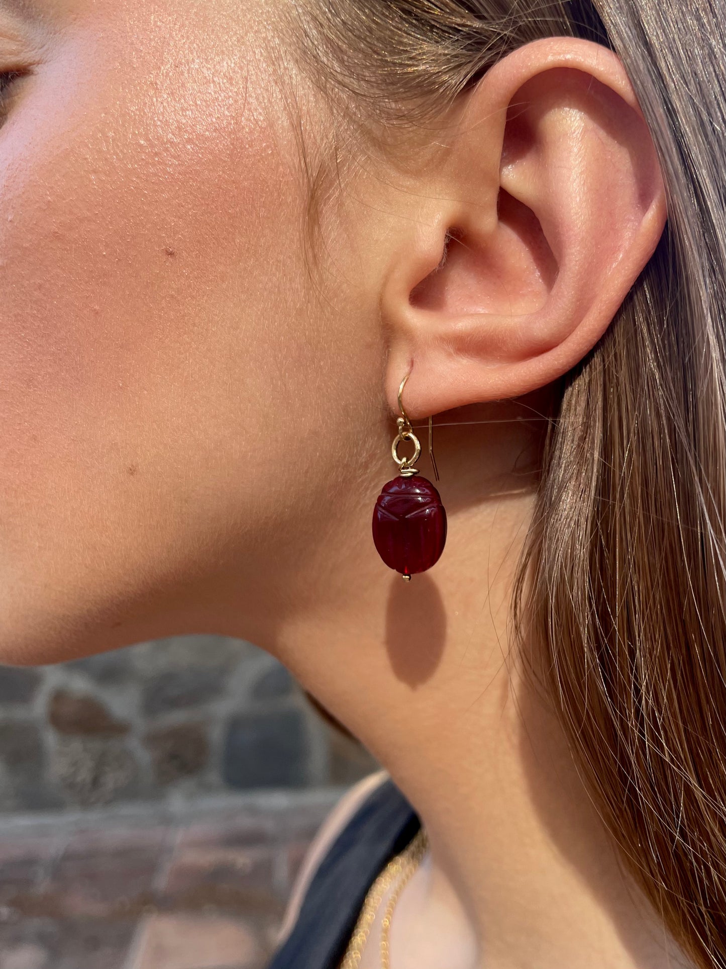 Garnet Beetle Earrings