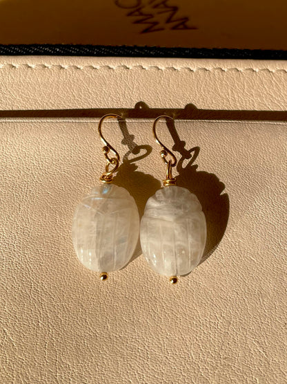 Rainbow Moonstone Beetle Earrings