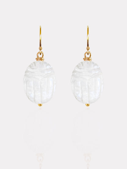 Rainbow Moonstone Beetle Earrings