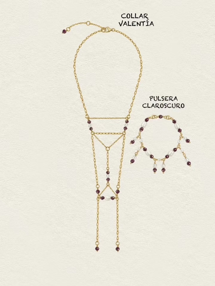 Vídeo de la pulsera Claroscuro uniéndose al collar Valentía. Joyas transformables.